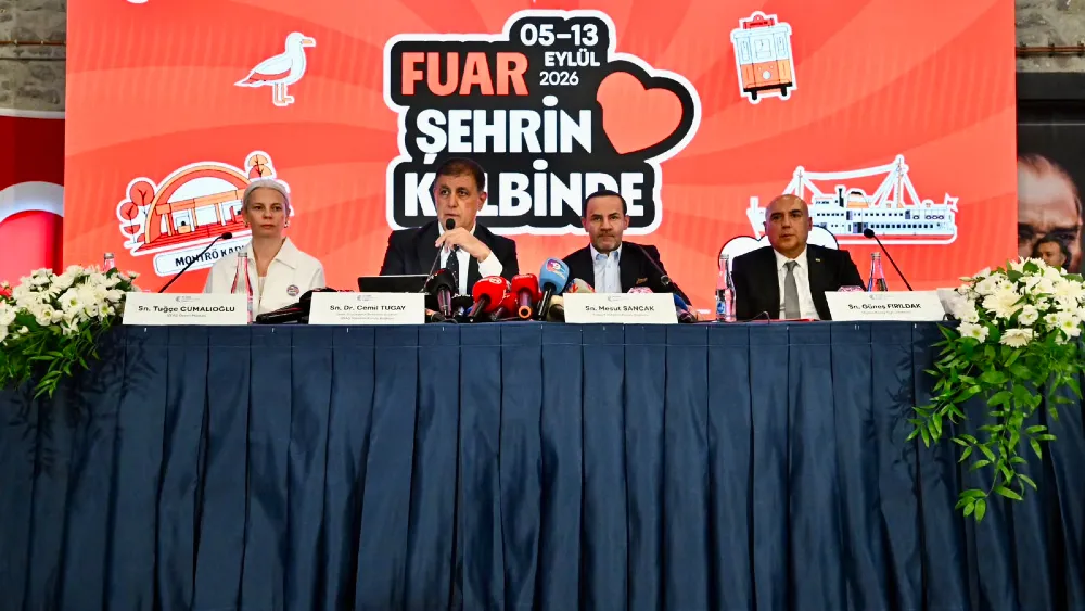 95. İEF tanıtım toplantısı, İzmir Büyükşehir Belediye Başkanı Cemil Tugay, Folkart Yönetim Kurulu Başkanı Mesut Sancak, Migros Ticaret Bölge Direktörü Güneş Fırıldak, İZFAŞ Genel Müdürü Tuğçe Cumalıoğlu’nun katılımıyla Tarihi Havazgazı Fabrikası’nda yapıldı