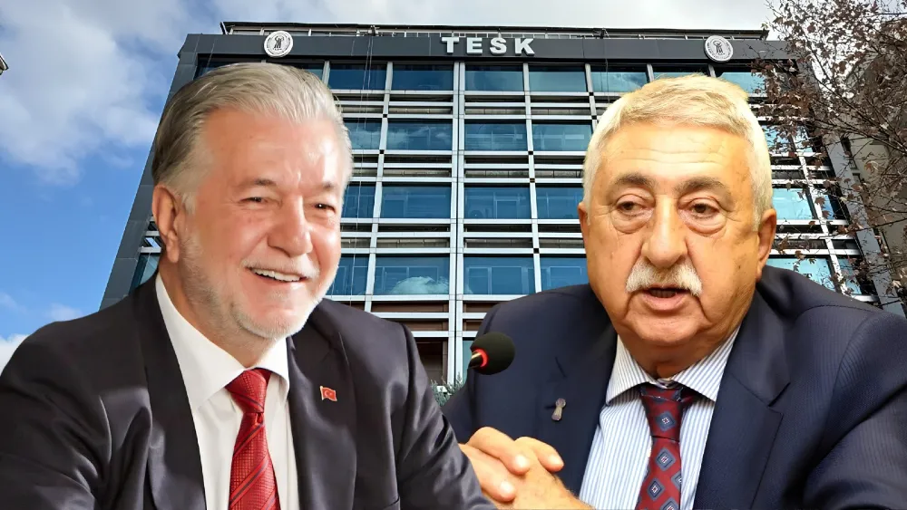 İzmir Esnaf ve Sanatkarlar Odaları Birliği Başkanı (solda) Yalçın Ata, TESK Başkanı Bendevi Palandöken'in esnafın sorunlarına sahip çıkmadığını belirterek, seçimden çekilmesini istedi